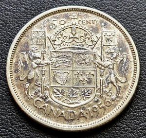 1956 Canada Silver 50-Cent Half Dollar Coin - 80% Silver - Nice Toning - Picture 1 of 2