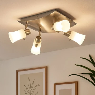 Plafoniera Lampada Spot Vetro Orientabile Luce Sala da Pranzo Bianco Argento - Immagine 1 di 4