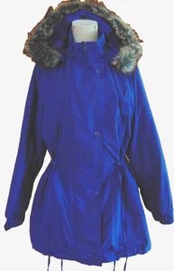 WOMAN WITHIN WOMENS ALL SEASON BLUE NYLON PARKA FAUX FUR HOOD COAT JACKET~M/L - Picture 1 of 18