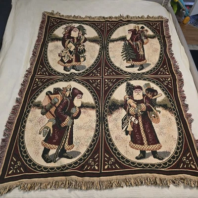 Crown Crafts Throw Blanket Saint Nicholas Santa Knit 47x59” 100% Cotton USA Made - Image 1 of 4