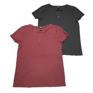 Forever 21 Kids Girls Lot Of 2 Black Martin 3 Button Rubbed Henley Sz 11/12 GUC - Picture 1 of 7