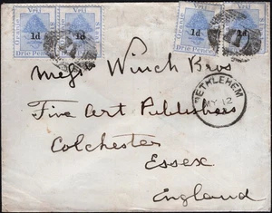 ORANGE FREE STATE: 1892 1d on 3d Blue on Cover to Colchester - Bethlehem Cancels - Picture 1 of 2