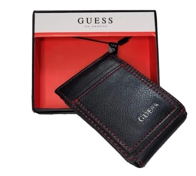 Guess Men's Front Pocket Wallet Magnetic Money Clip RFID Block Black/Red - Image 1 of 4