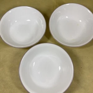 3 Corelle WHITE WITH GREY RIM DESSERT BOWLS Fruit Sauce Modena W4 - Picture 1 of 6