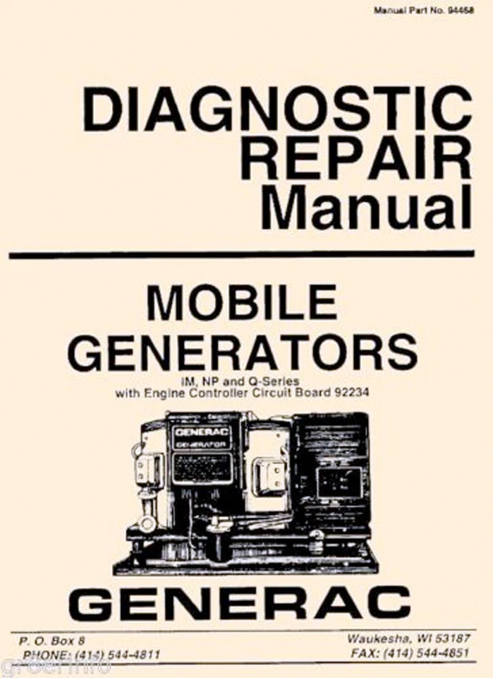 GENERAC AC Generator SERVICE MANUAL & Owner NP IM MC OHVI Engine 100 MANUALS CD - Image 1 of 2