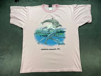 Camisa Rosa Vintage Puntada Única Corpus Christi Texas Dolphin Destination XL Foto 1 de 4