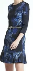 Banana Republic dunkelblau abstrakt Blumendruck Flatter Volant Saum Kleid Gr. 10 - Bild 1 von 8