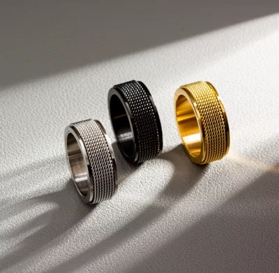 Anillo de malla giratoria de 8 mm de acero inoxidable 316L para hombre (plata, oro, negro) Foto 1 de 4