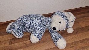 Schmuseteddy-Schlafteddy 45 cm -mit Mütze gehäkelt - Geschenk zu Weihnachten - Bild 1 von 3