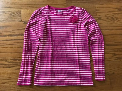 Crazy 8 Girls Pink White Striped Long Sleeve Shirt Top Size L 10/12 VGUC - Image 1 of 2