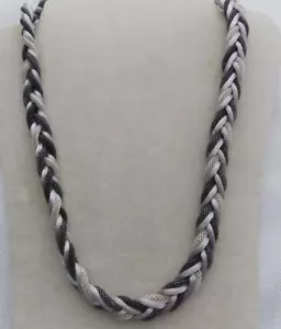 Collana Corda Torta Argento Nero Argento e Grigio #J31 - Foto 1 di 5