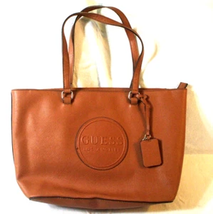 Large Sz Guess Purse Handbag Tan Brown Zippered CLEAN - Picture 1 of 14