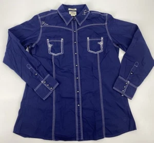 Ariat Fitted Damen Langarmshirt blau bestickt Nieten Knopfleiste XL - Bild 1 von 9