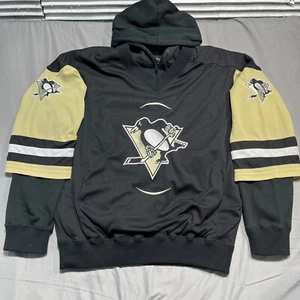 Pittsburgh Penguins Jersey Hoodie Sewn Double Sided Layered Vintage Mens Large - Picture 1 of 9
