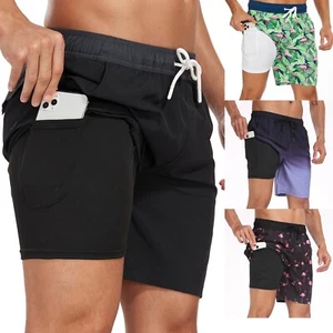 Mens 2 in 1 Running Shorts Quick Dry Athletic Shorts with Liner Workout Shorts - Picture 1 of 40