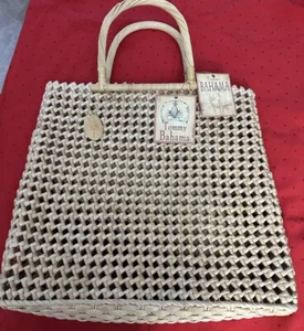 Tommy Bahama Twisted Original Straw Tote Bag Hard Handled Shoulder Beach Bag NWT - Picture 1 of 7