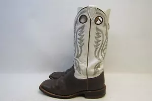 Botas vaqueras Justin Bent Rail para hombre talla 8 D blancas de cuero marrón Buckaroo - Imagen 1 de 11