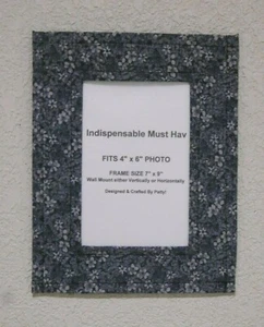 Designer Picture Frame Fabric Photo Frame Black with Gray Flowers 4x6 Photo - Picture 1 of 6