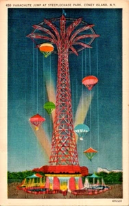 Coney Island NY parachute jump at steeplechase linen postcard a103 - Picture 1 of 2