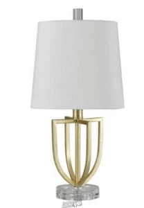 19 in. Antique Gold Table Lamp with Heavy White Hardback Fabric Shade - Picture 1 of 2