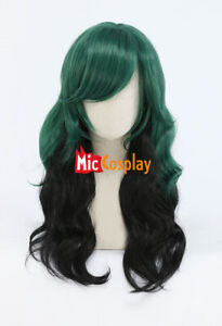 MHA Izuku Midoriya Deku Cosplay Wig Female Black and Green Long Curly Wig