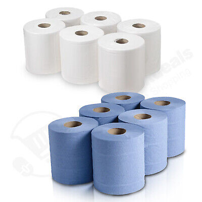 Centrefeed Blue White Rolls 2ply Embossed Kitchen Hand Wipes Paper Towel Tissue • 13.98£