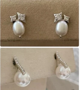 Nadri Freshwater Pearl & CZ Earrings, Stud or Drop Stud, Silvertone - Picture 1 of 25