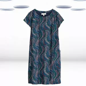 Ex Seasalt Women's Short Sleeve Wavy Print Dress in Multi Spot - Picture 1 of 6
