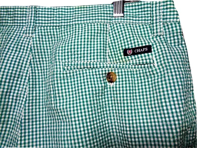 Pantalones Cortos ChapsGingham Cuadros Para Hombre Talla 34 Verde 100% Algodón Seersucker Foto 1 de 4