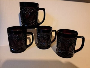 Antique Deep Ruby Red Cristal Cut Glass Mugs (4) - Picture 1 of 2