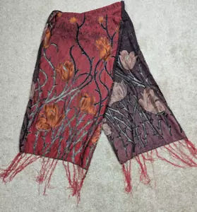 Bufanda rectangular vintage con flecos Red Tiger Lily Burnout - Imagen 1 de 4