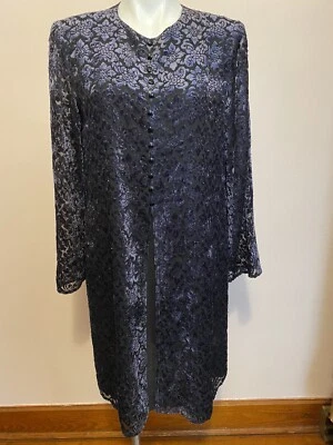 Badgley Mischka фиолетовый бархат цветочный черный Shift платье с длинным рукавом линия 10 - Изображение 1 из 4