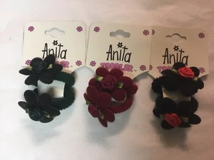 Anita Toddlers Lot of 3 Sets Ponytail Holders Black Green Burgundy Daisey - Picture 1 of 1