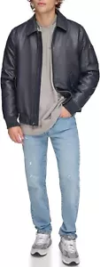 Chaqueta de invierno azul genuina para hombres Chaqueta de carreras de motocicleta elegante informal piel de cordero - Imagen 1 de 8