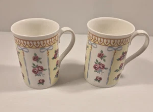 Coffee Tea Mug Cup 300ml x2 Pink Floral Pattern fine bone China Floral Garland - Picture 1 of 5