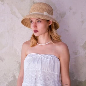 Sombrero de paja tejido de calidad para navegante sol vacaciones sombrero de pescador regalos para mujer - Imagen 1 de 6