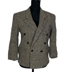 FIRENZA Women Husky Wool Blazer Sz S Gray 3/4 Sleeve Herringbone Pattern 51-21 - Picture 1 of 12