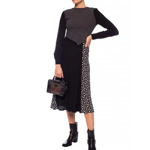 McQ Alexander McQueen Mixed Media Midi Dress Black White Gray IT 38 US 4 NEW - Picture 1 of 8