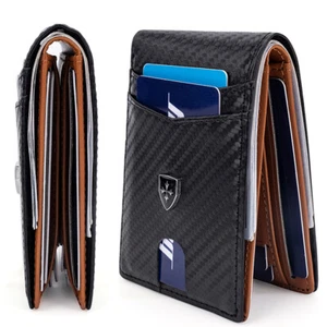 Men RFID Blocking Wallet Slim Card Holder Leather Bifold Minimalist Front Pocket - Picture 1 of 19