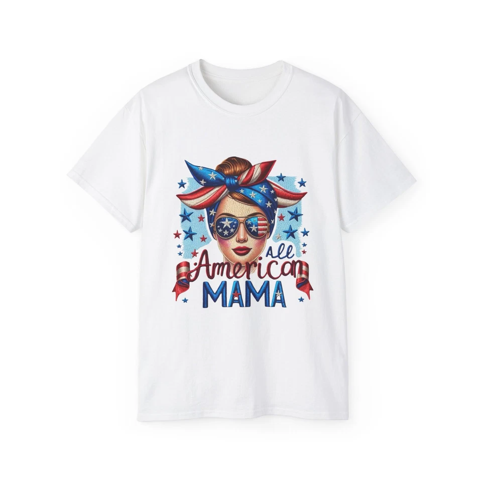 Camiseta All-American Mama | Camisa de algodón unisex, camiseta patriótica, 4 de julio [...] Foto 1 de 1