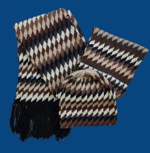 BRANDNEU, 100% ALPAKA WOLLE SET AUS SCHAL UND BEANIE, NATUR BUNT, WARM - Bild 1 von 5