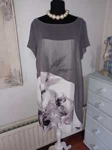 Mint Velvet Grey Floral Layered Short Sleeved Dress - UK 16 - - Picture 1 of 9
