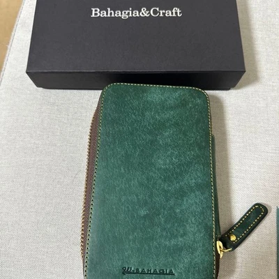 Estuche para bolígrafos de cuero verde artesanal Bahagia cremallera #2c766c Foto 1 de 4