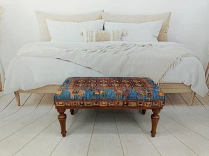 Pazirik Rug Pattern Padded Wood Work Paino Bench Entrway Organizer Bench - Picture 1 of 10