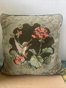 VINTAGE NADELKISSEN KOLIBRI BLUMEN REISSVERSCHLUSS SAMTRÜCKEN 1991 12x12" - Bild 1 von 11