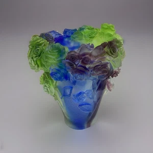 Mehrfarbige Kristall Nancy Daum Stil Rose Vase H8 "W7" schwer Kunstglas Unikat - Bild 1 von 15