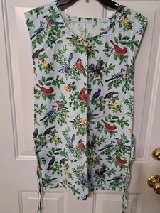 Vintage 40s 50s Full Bib Apron Cotton Pockets Handmade Birds - Picture 1 of 4