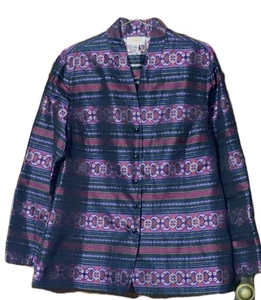 Top túnica Talbots talla 18 mezcla de seda cuello en V negro azul estampado jacquard  - Imagen 1 de 13
