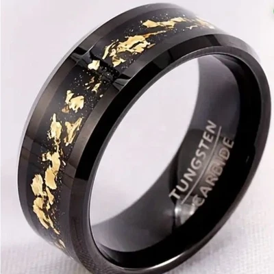 Alianza de boda anillo de carburo de tungsteno lámina de oro de 24 quilates 10 Foto 1 de 3