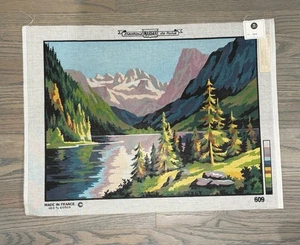 Vintage MARGOT De Paris Needlepoint Canvas Lac de Montagne d'apres Noel UNWORKED - Picture 1 of 8